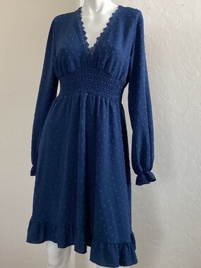 SHEIN, size M, dark blue, midi, Swiss dots, long sleeves